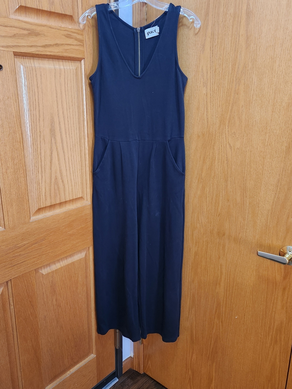 Pact Black Sleeveless V- neck Sleevless Jumpsuit